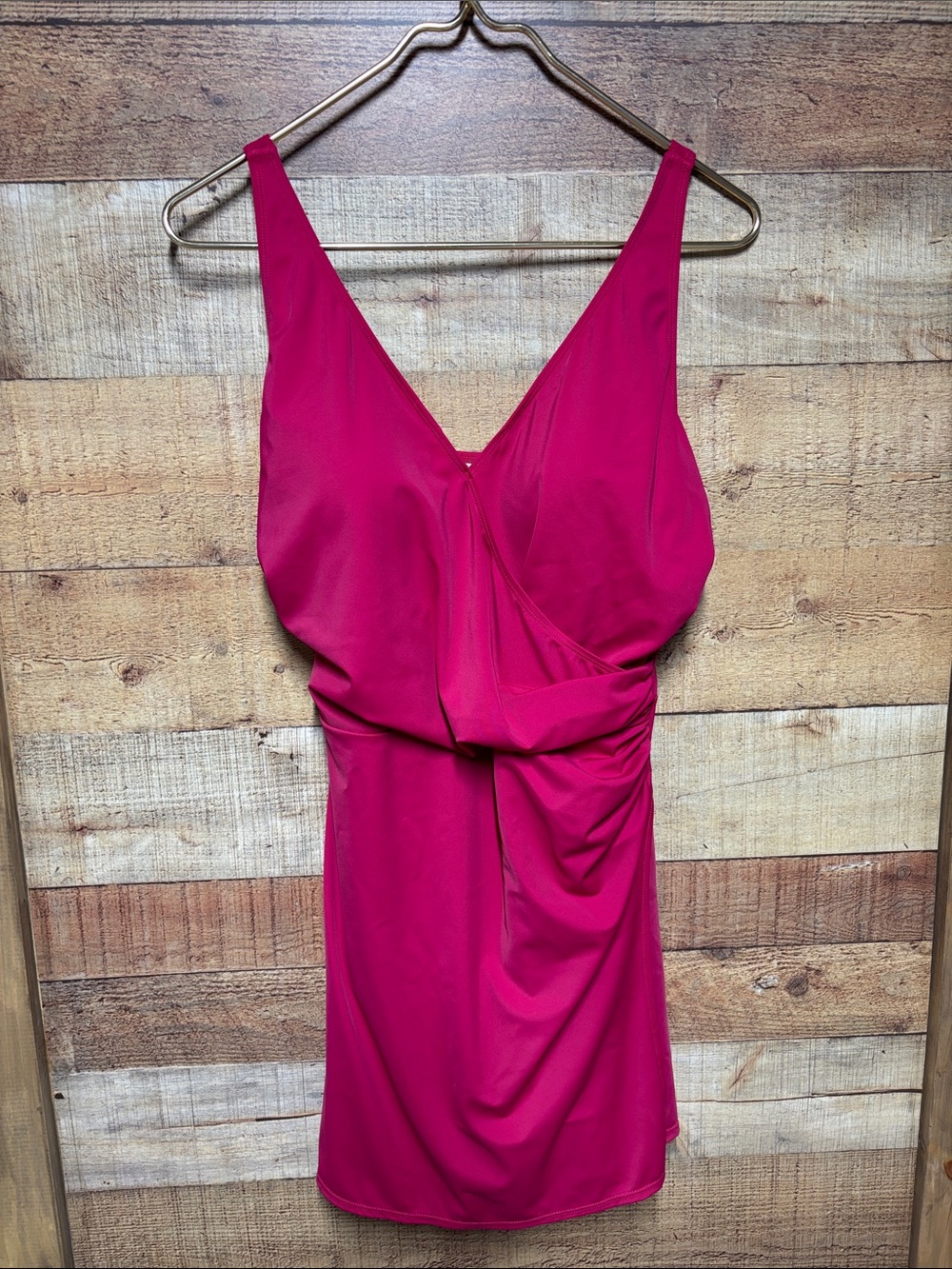 Denim & Co. QVC Fuchsia V-Neck Draped SKIRTED ONE PIECE BATHING SUIT